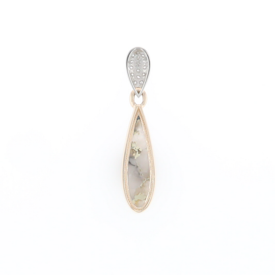 Gold Quartz Necklace Tear Drop Inlaid Pendant with .11ctw Diamonds