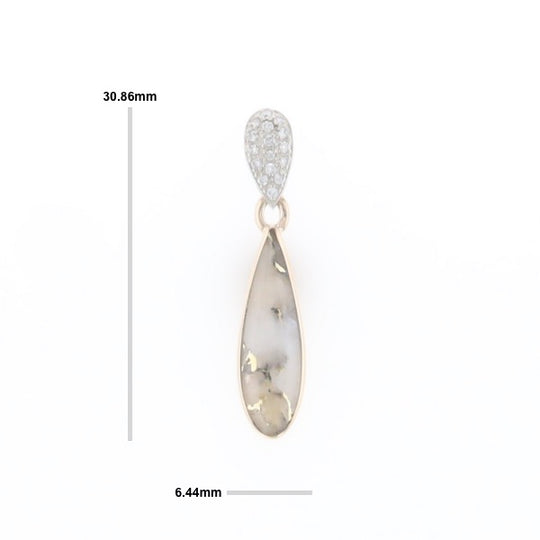 Gold Quartz Necklace Tear Drop Inlaid Pendant with .11ctw Diamonds