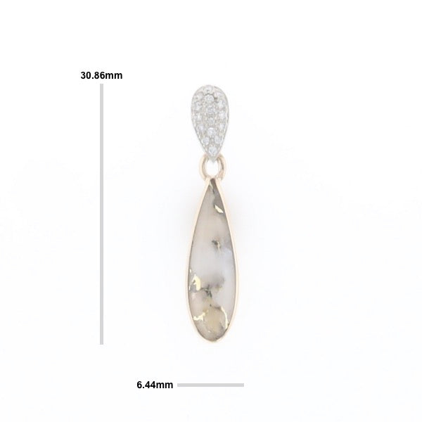 Gold Quartz Necklace Tear Drop Inlaid Pendant with .11ctw Diamonds