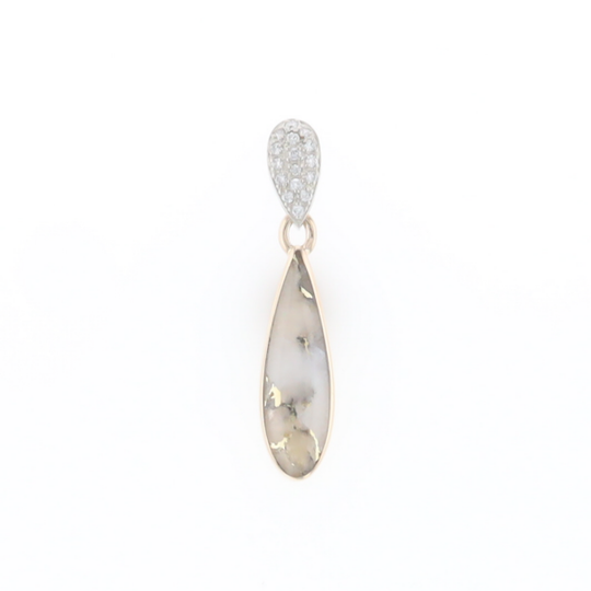 Gold Quartz Necklace Tear Drop Inlaid Pendant with .11ctw Diamonds
