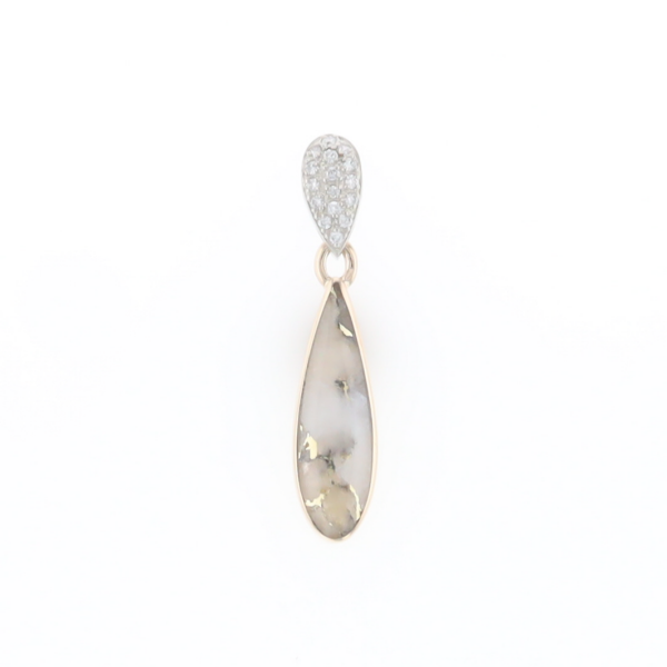 Gold Quartz Necklace Tear Drop Inlaid Pendant with .11ctw Diamonds