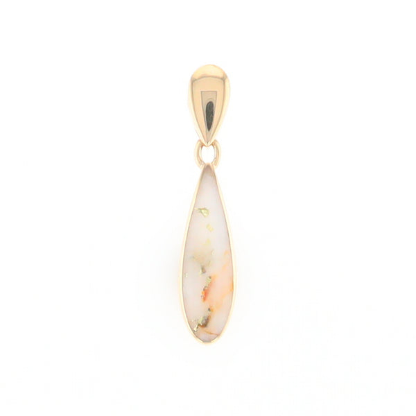 Gold Quartz Necklace Tear Drop Inlaid Pendant