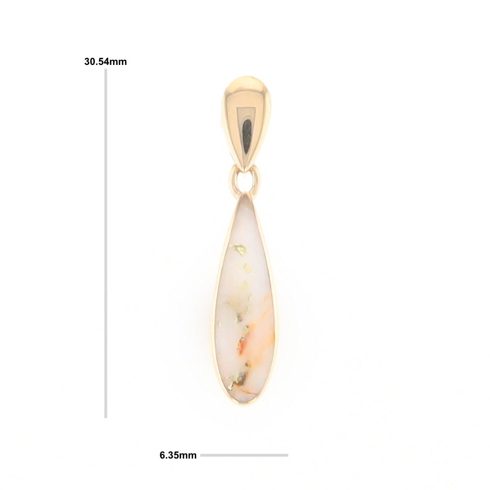 Gold Quartz Necklace Tear Drop Inlaid Pendant