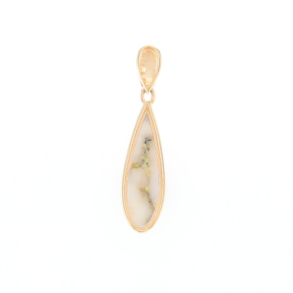 Gold Quartz Pendant Tear Drop Inlaid Design G2