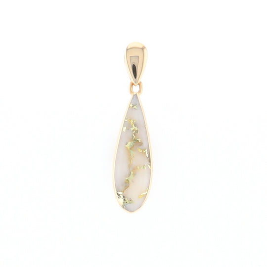 Gold Quartz Pendant Tear Drop Inlaid Design G2