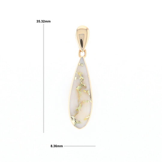 Gold Quartz Pendant Tear Drop Inlaid Design G2