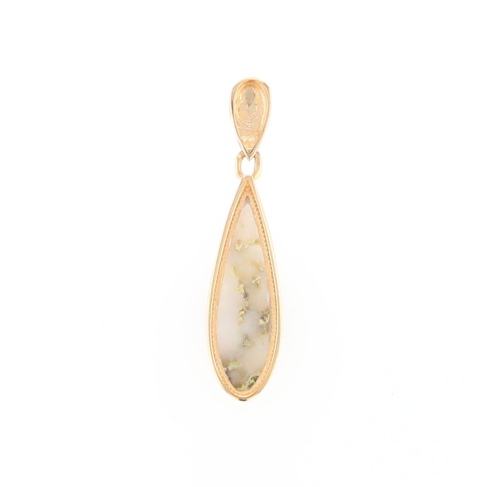 Gold Quartz Pendant Tear Drop Inlaid Design G2