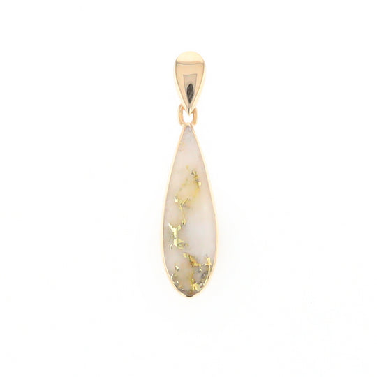 Gold Quartz Pendant Tear Drop Inlaid Design G2