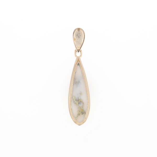 Gold Quartz Pendant Tear Drop Inlaid Design G1