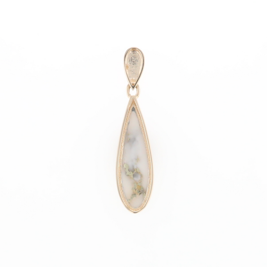 Gold Quartz Pendant Tear Drop Inlaid Design G1