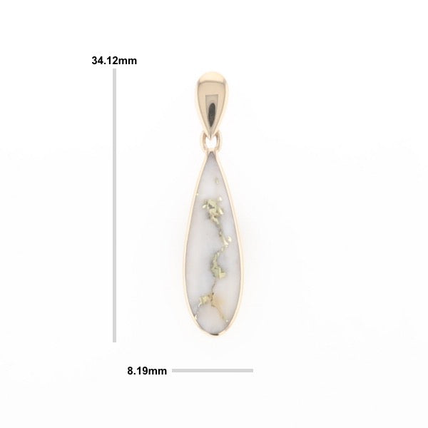 Gold Quartz Pendant Tear Drop Inlaid Design G1