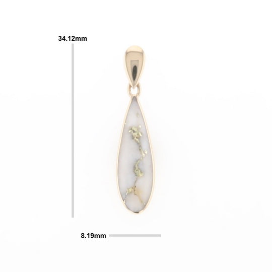 Gold Quartz Pendant Tear Drop Inlaid Design G1