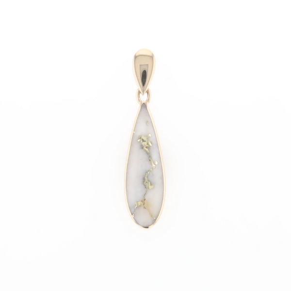 Gold Quartz Pendant Tear Drop Inlaid Design G1
