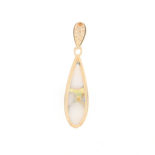 Gold Quartz Necklace, Tear Drop Inlaid Design with 0.11ctw Diamond Pave Pendant G2