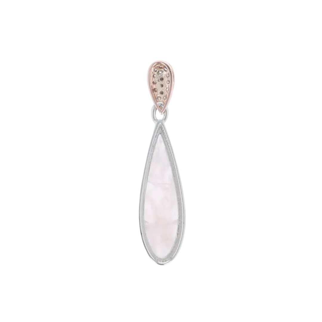 Rose Quartz Teardrop Inlaid Pendant with .11ctw diamonds
