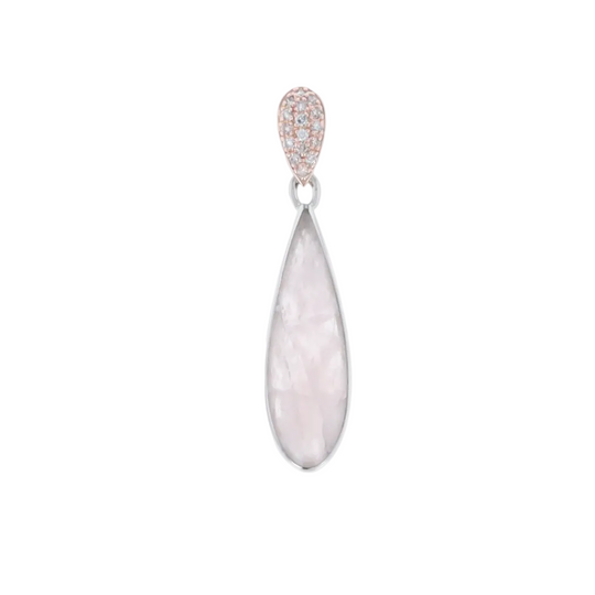 Rose Quartz Teardrop Inlaid Pendant with .11ctw diamonds