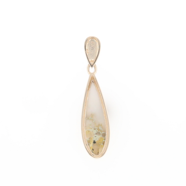 Gold Quartz Pendant Tear Drop Inlaid Design G2