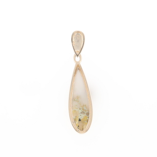 Gold Quartz Pendant Tear Drop Inlaid Design G2