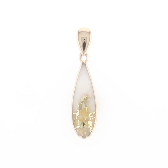 Gold Quartz Pendant Tear Drop Inlaid Design G2