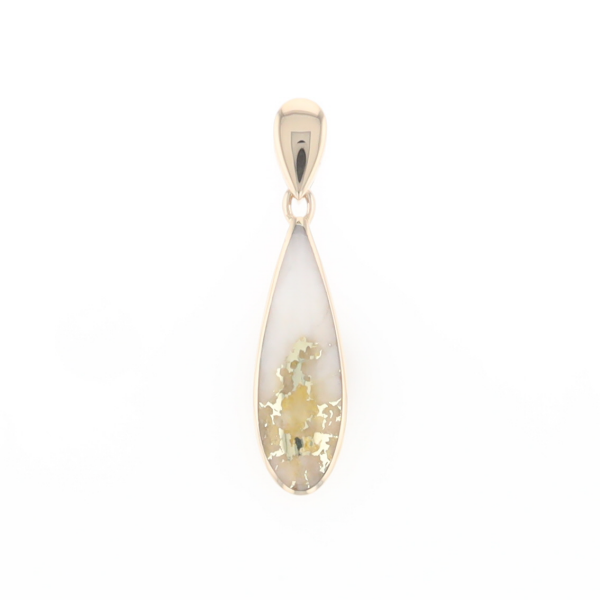 Gold Quartz Pendant Tear Drop Inlaid Design G2