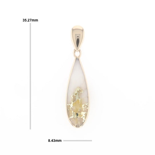 Gold Quartz Pendant Tear Drop Inlaid Design G2