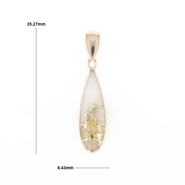 Gold Quartz Pendant Tear Drop Inlaid Design G2