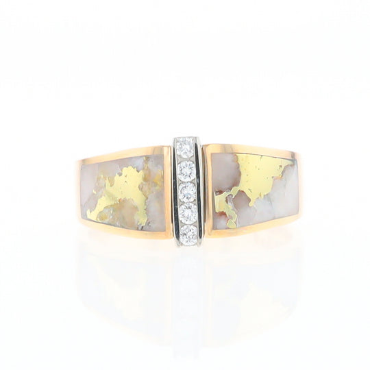 Gold Quartz Ring Double Sided Inlaid with .19ctw Round Diamonds