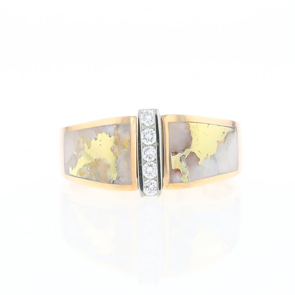 Gold Quartz Ring Double Sided Inlaid with .19ctw Round Diamonds