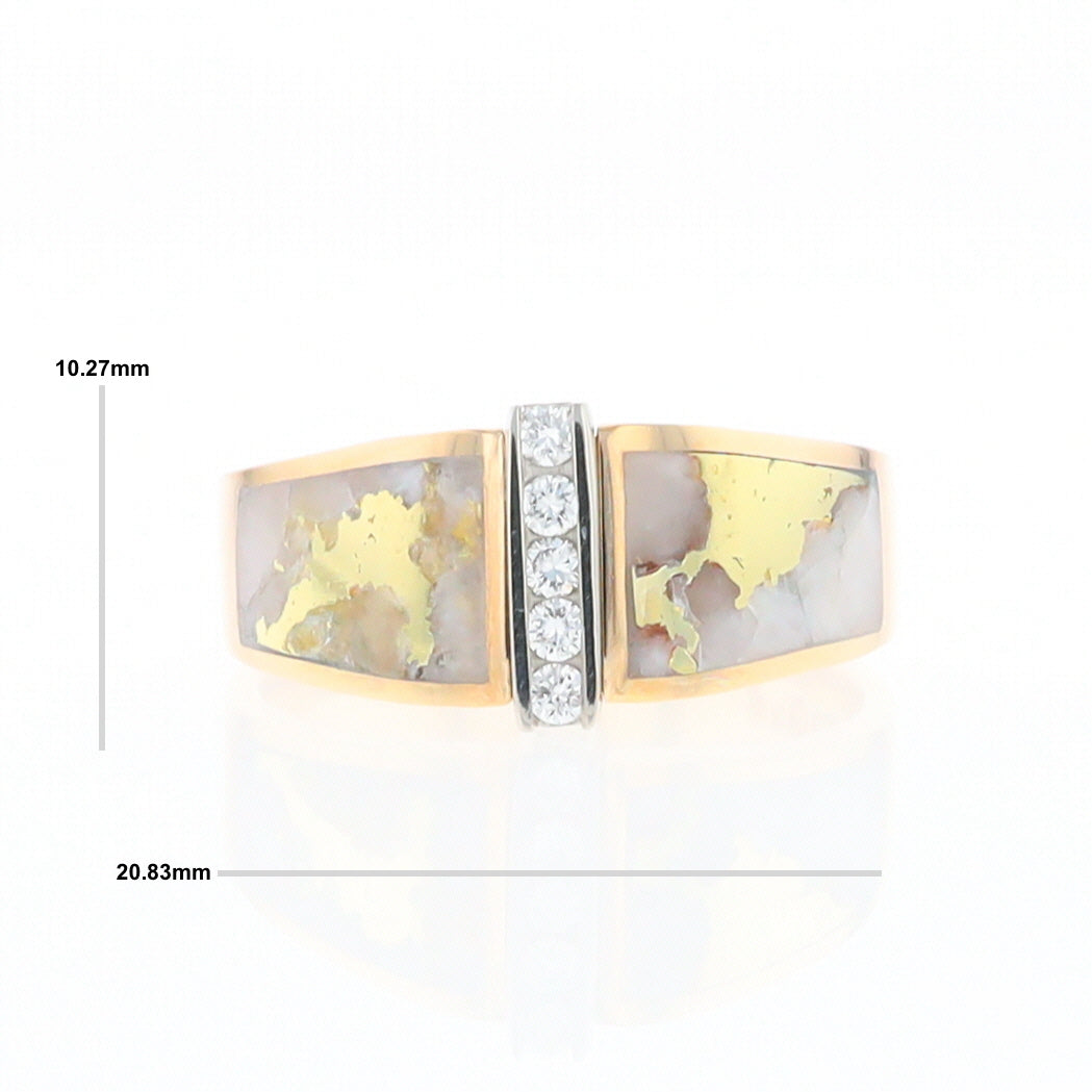 Gold Quartz Ring Double Sided Inlaid with .19ctw Round Diamonds