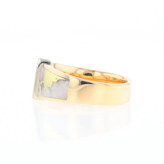 Gold Quartz Ring Double Sided Inlaid with .19ctw Round Diamonds