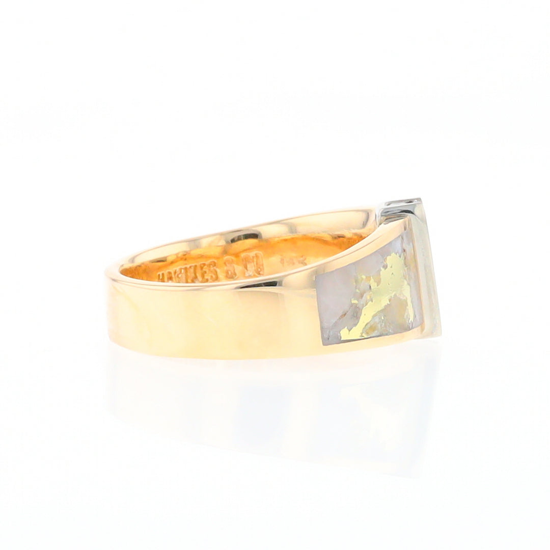 Gold Quartz Ring Double Sided Inlaid with .19ctw Round Diamonds