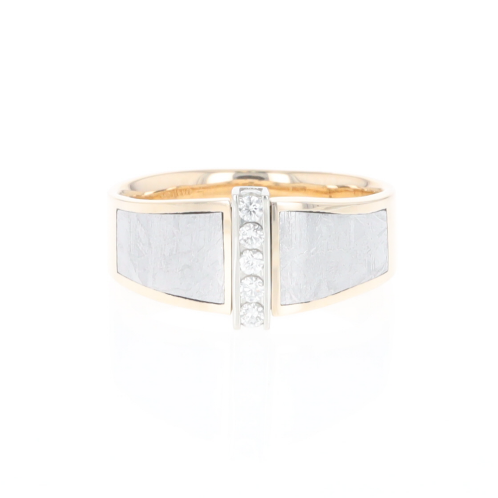 Meteorite Ring Double Sided Inlaid with .19ctw Round Diamonds