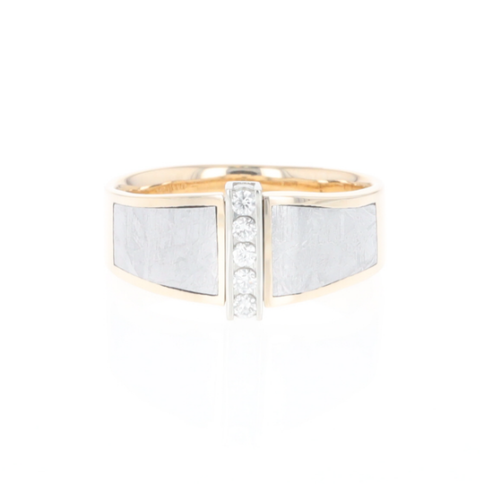 Meteorite Ring Double Sided Inlaid with .19ctw Round Diamonds