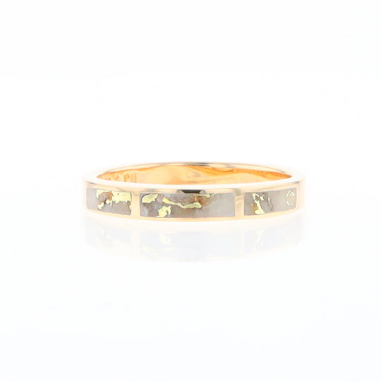 Gold Quartz Ring 3 Rectangle Section Inlaid Band