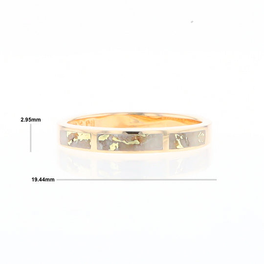 Gold Quartz Ring 3 Rectangle Section Inlaid Band