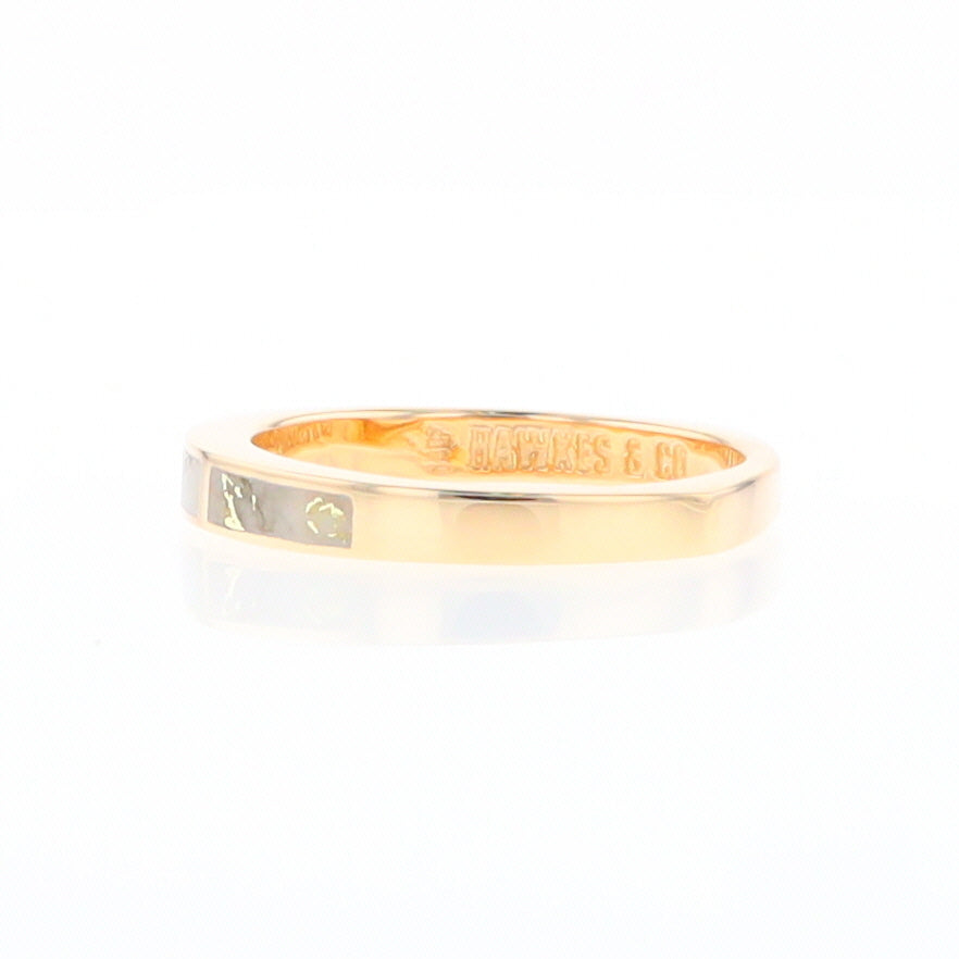 Gold Quartz Ring 3 Rectangle Section Inlaid Band