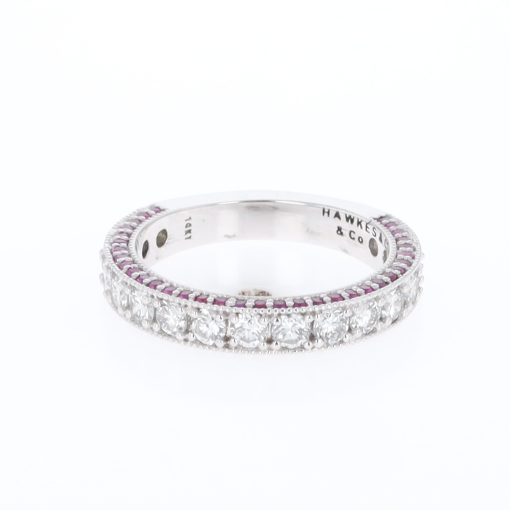 Diamond and Pink Sapphire Wedding Band
