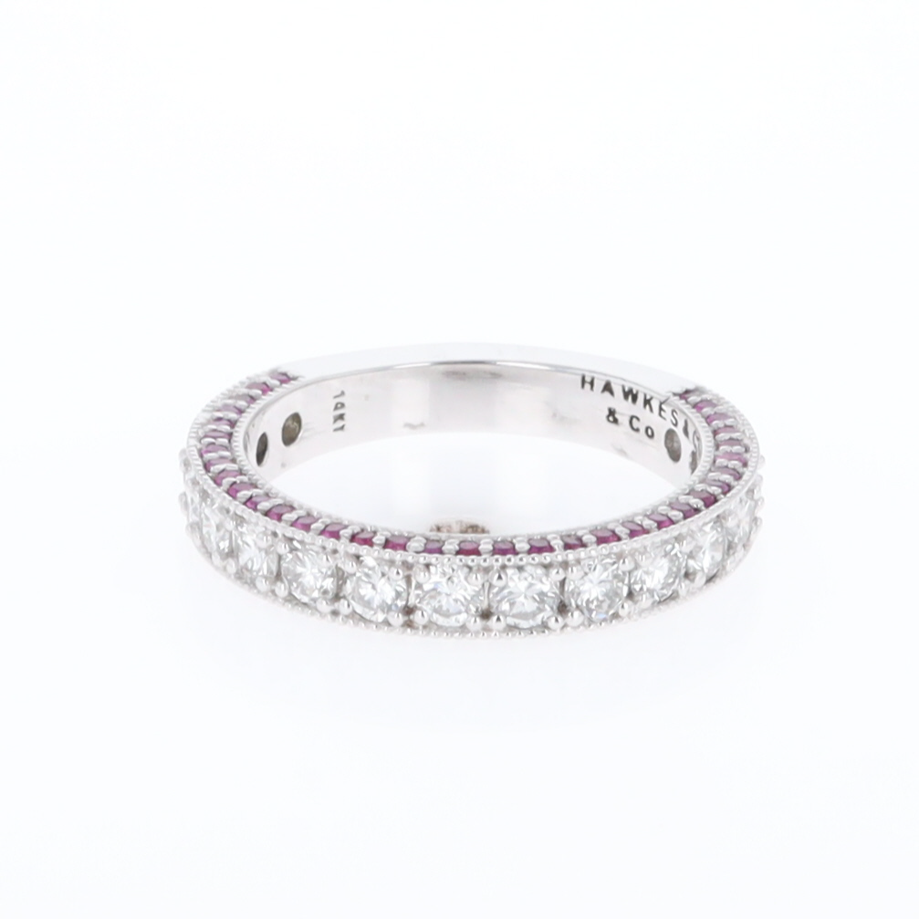 Diamond and Pink Sapphire Wedding Band