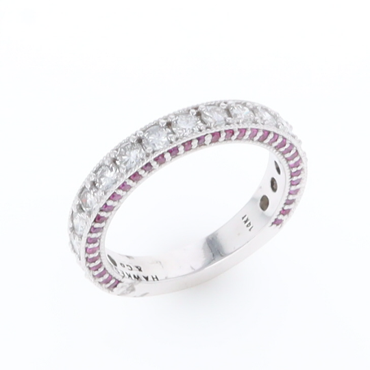 Diamond and Pink Sapphire Wedding Band