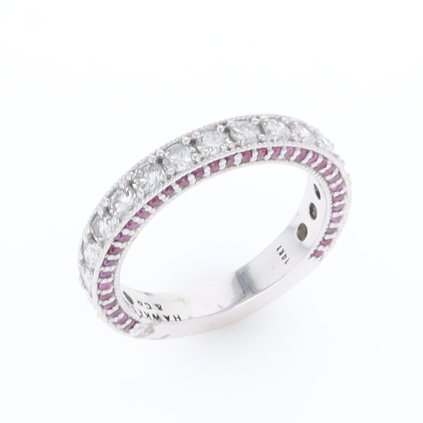 Diamond and Pink Sapphire Wedding Band