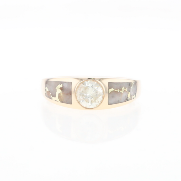 Gold Quartz Ring Double Sided Inlaid with 0.50ct Round Diamond G2