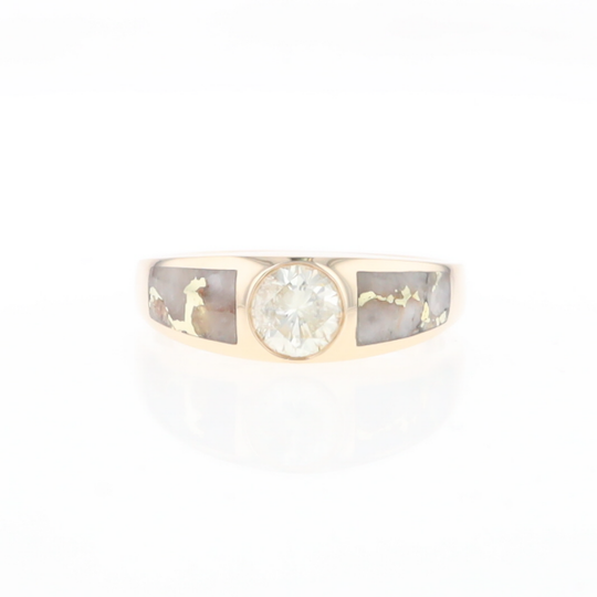 Gold Quartz Ring Double Sided Inlaid with 0.50ct Round Diamond G2
