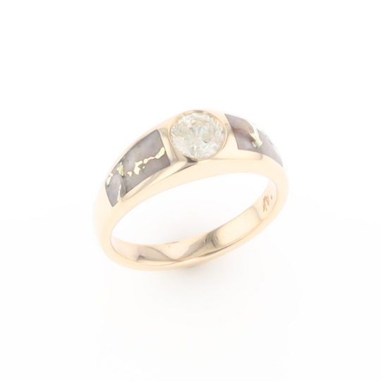 Gold Quartz Ring Double Sided Inlaid with 0.50ct Round Diamond G2