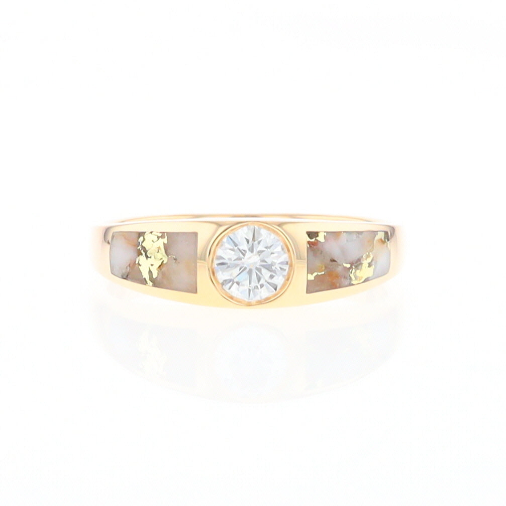 Gold Quartz Ring Double Sided Inlaid with a .61ct Round Diamond