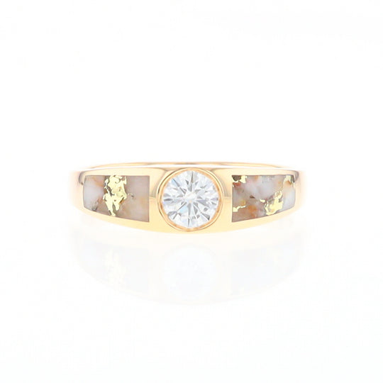 Gold Quartz Ring Double Sided Inlaid with a .61ct Round Diamond