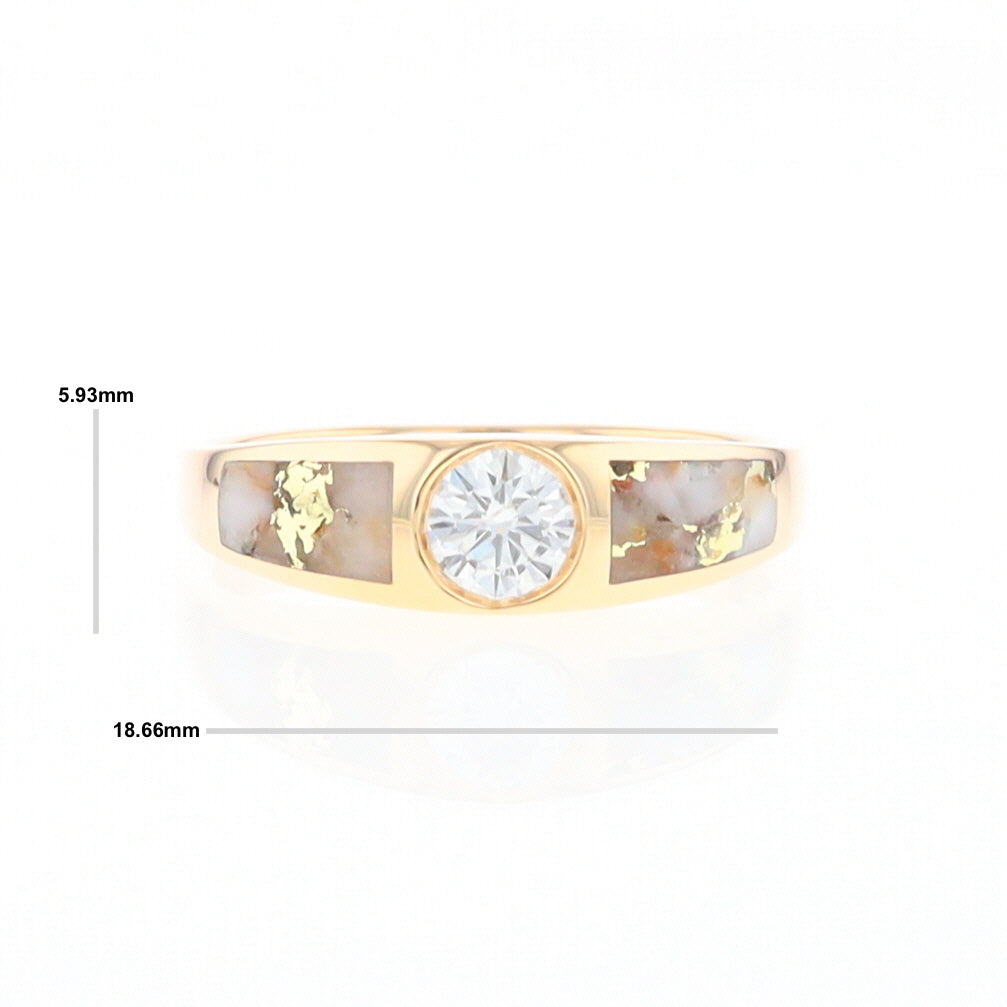 Gold Quartz Ring Double Sided Inlaid with a .61ct Round Diamond