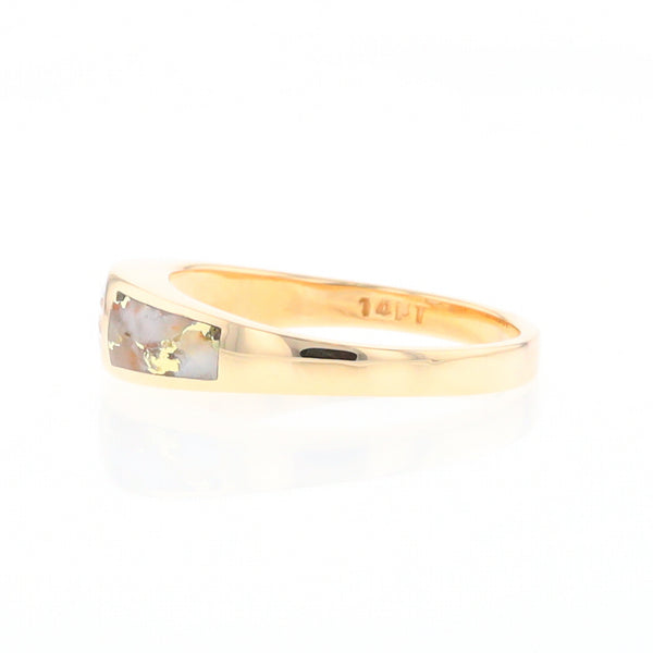 Gold Quartz Ring Double Sided Inlaid with a .61ct Round Diamond