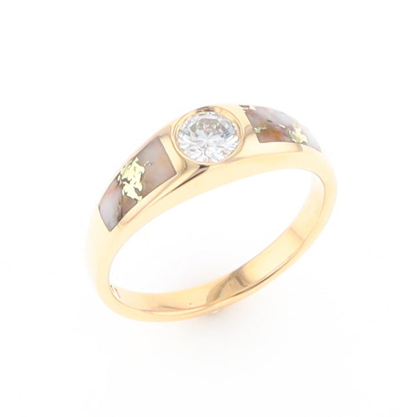 Gold Quartz Ring Double Sided Inlaid with a .61ct Round Diamond