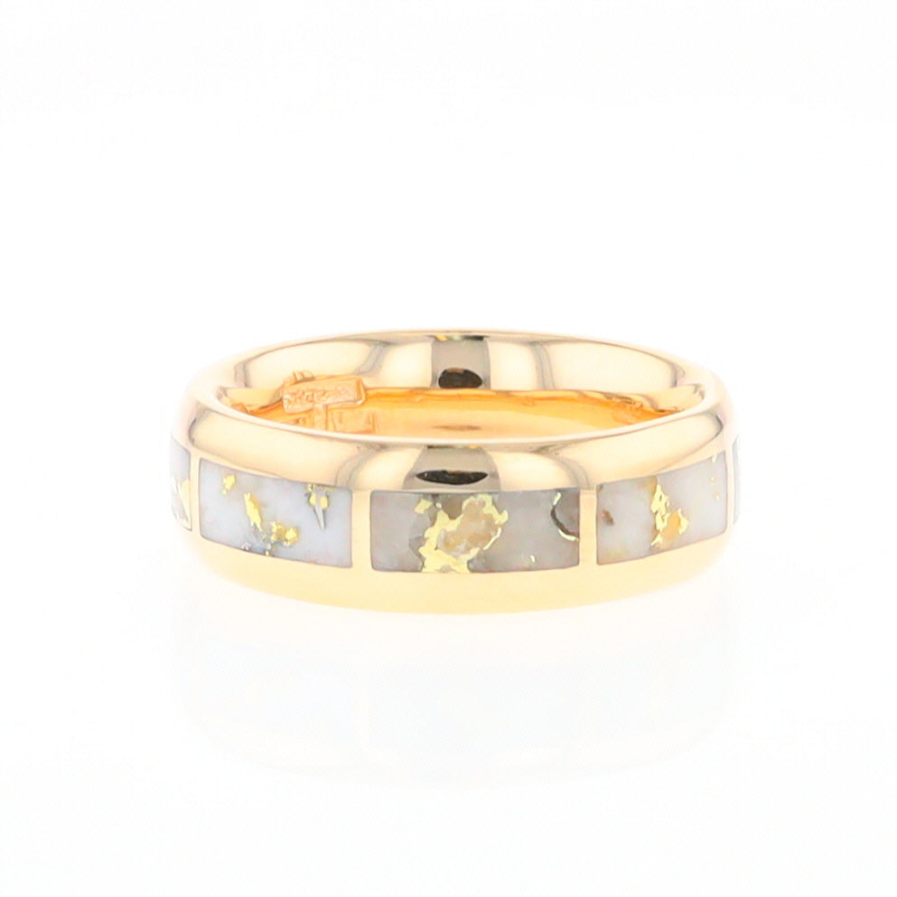 Gold Quartz Ring 8 Rectangle Section Inlaid Eternity Band