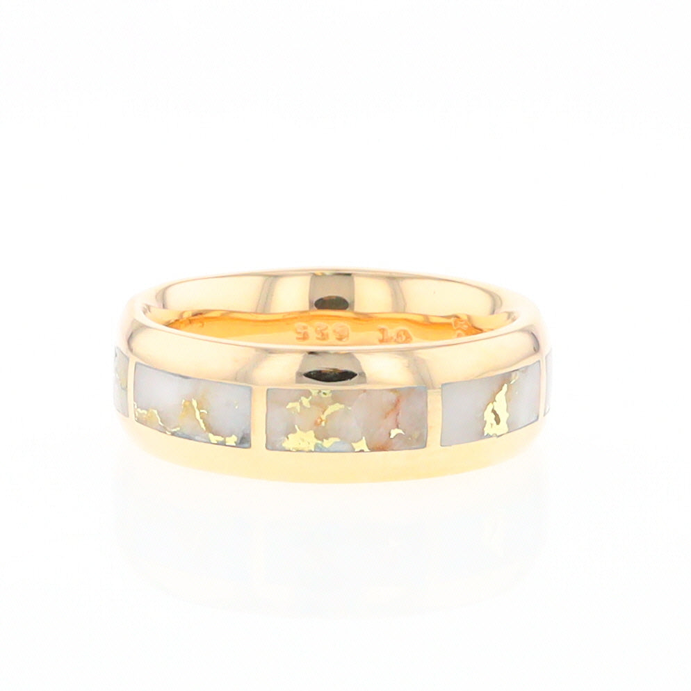 Gold Quartz Ring 8 Rectangle Section Inlaid Eternity Band